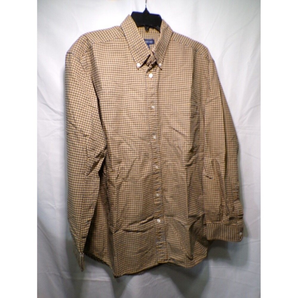 John Ashford Men's L Beige Check Long Sleeve Button Down Shirt